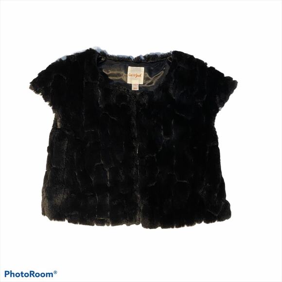 Cat Jack Vest Girls Size Large Faux Fur Black Ebony Special Occasion 10/12 - Picture 2 of 6